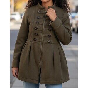 Love Dove Pink Label Military Style Coat Olive Green Double Breasted size S